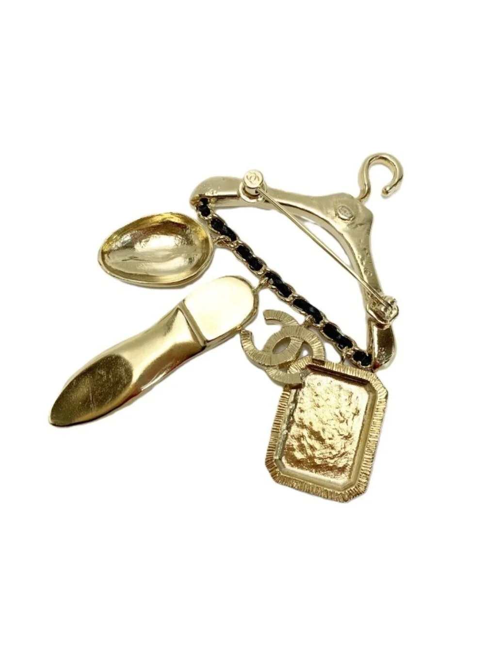 Chanel CC Logo Hanger Motif Gold Black Brooch